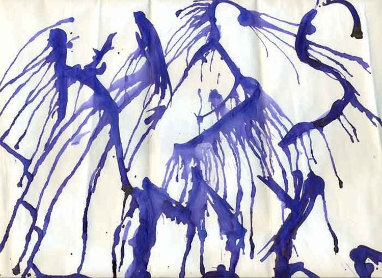 - Our title card, from cigarette butts dipped in coffee and blue paint.