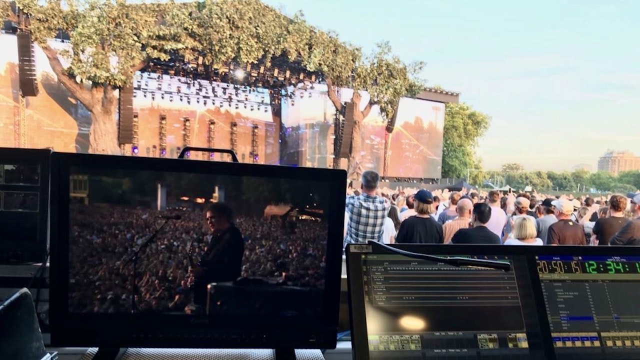 The Cure's "Anniversary" live in Hyde Park, London - Photograph by Ben Frewin, film lighting director, from the lighting desk during show as it happened.