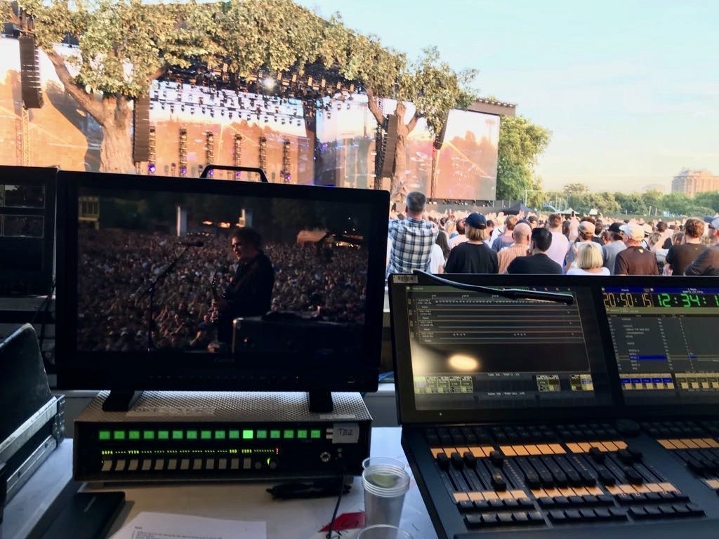 - Photograph by Ben Frewin, film lighting director, from the lighting desk during show as it happened.