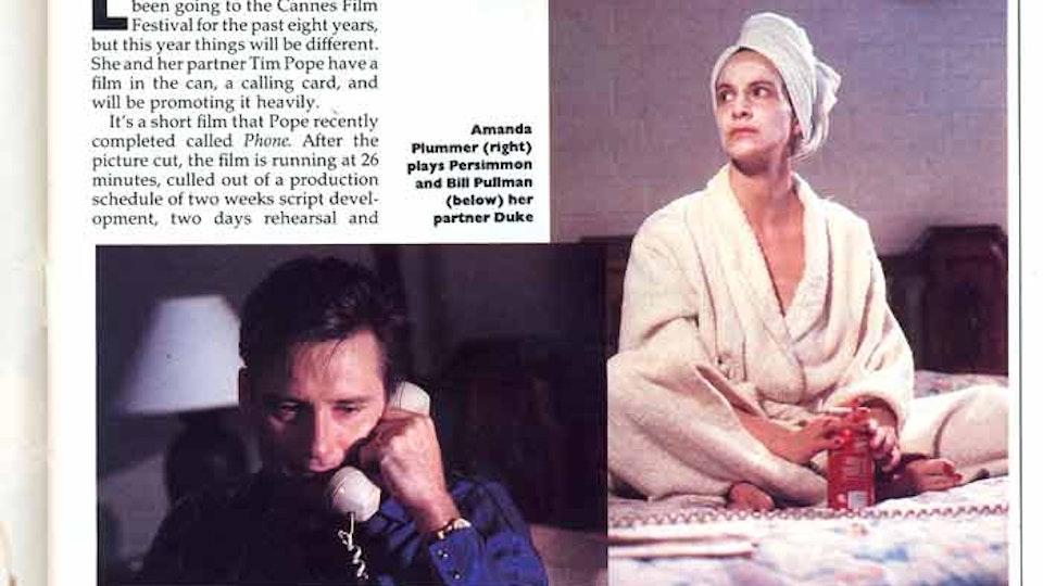 Televisual article about Tim Pope's short film, "Phone," May, 1992