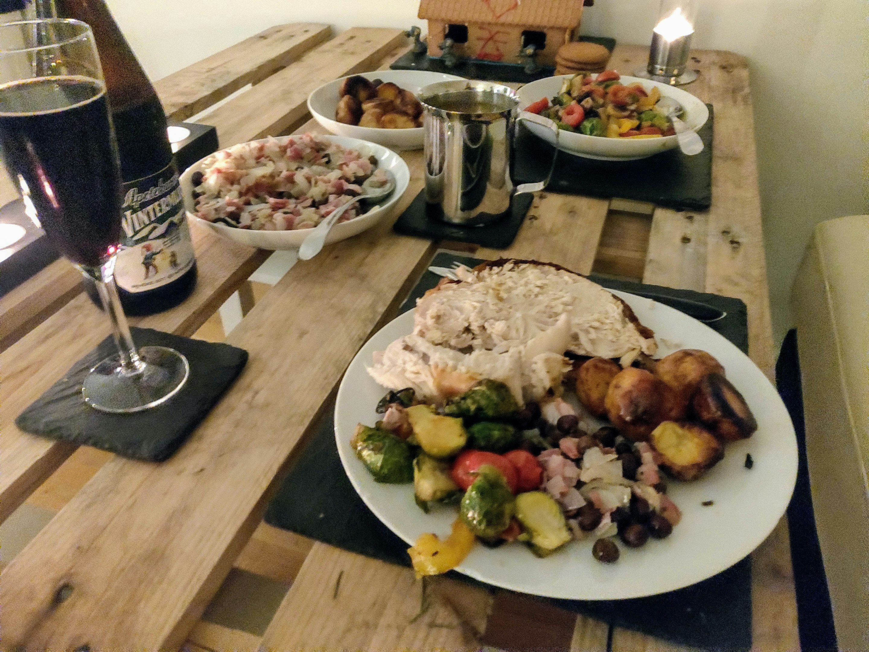 Grey Peas, Bacon and Onion served with Christmas Dinner