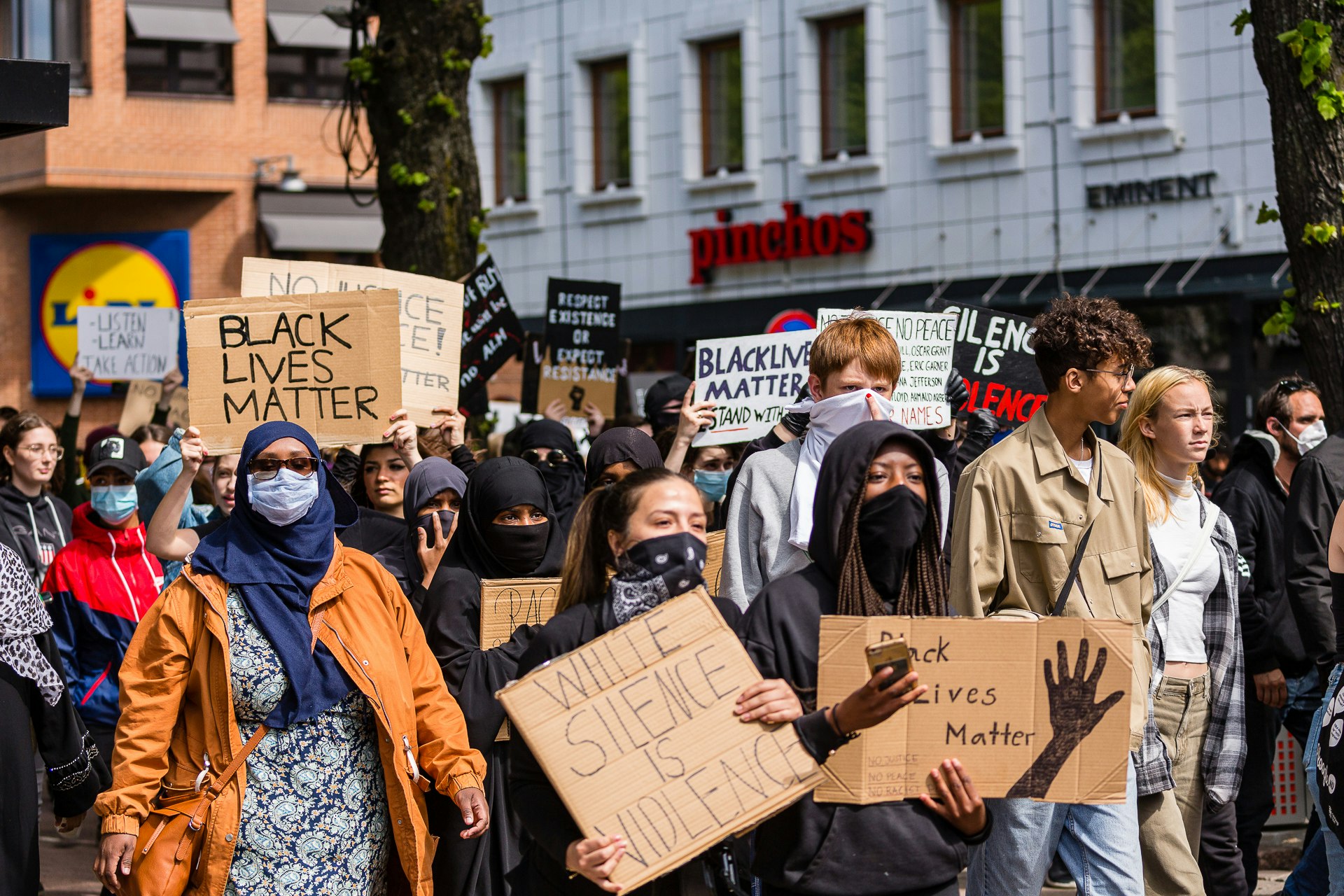 Crowd of marchers at George Floyd March Gothenburg