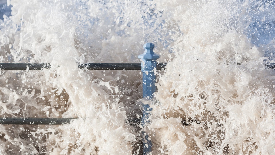General Commercial Photography - Storm Desmond whips up a froth on Morecambe Promanade.