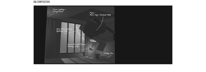 Process Template Fear Bedroom Comp - An initial bedroom concept to help establish the mood and support the film pitch for “Fear The Dark”.