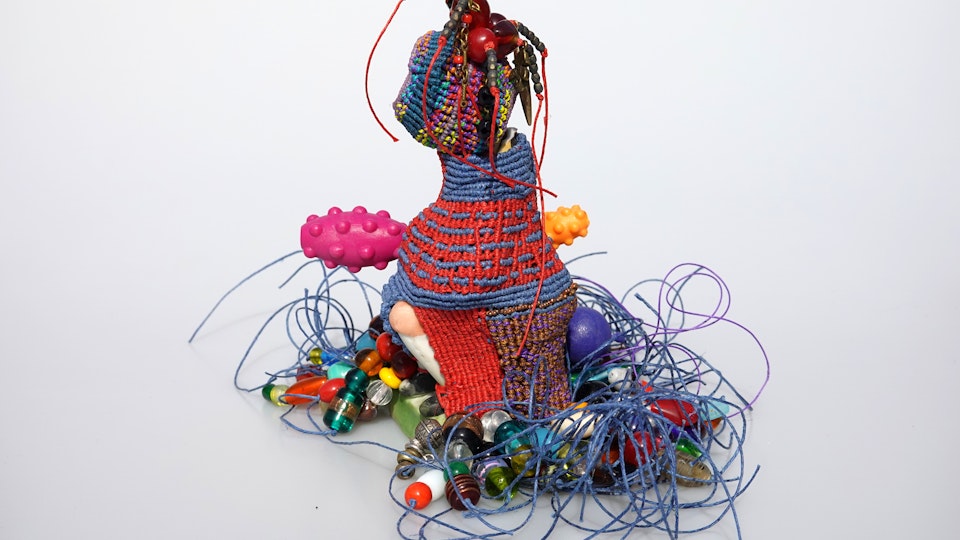 Knotted sculptures - Knotted Waxed Linen and found objects, 2020