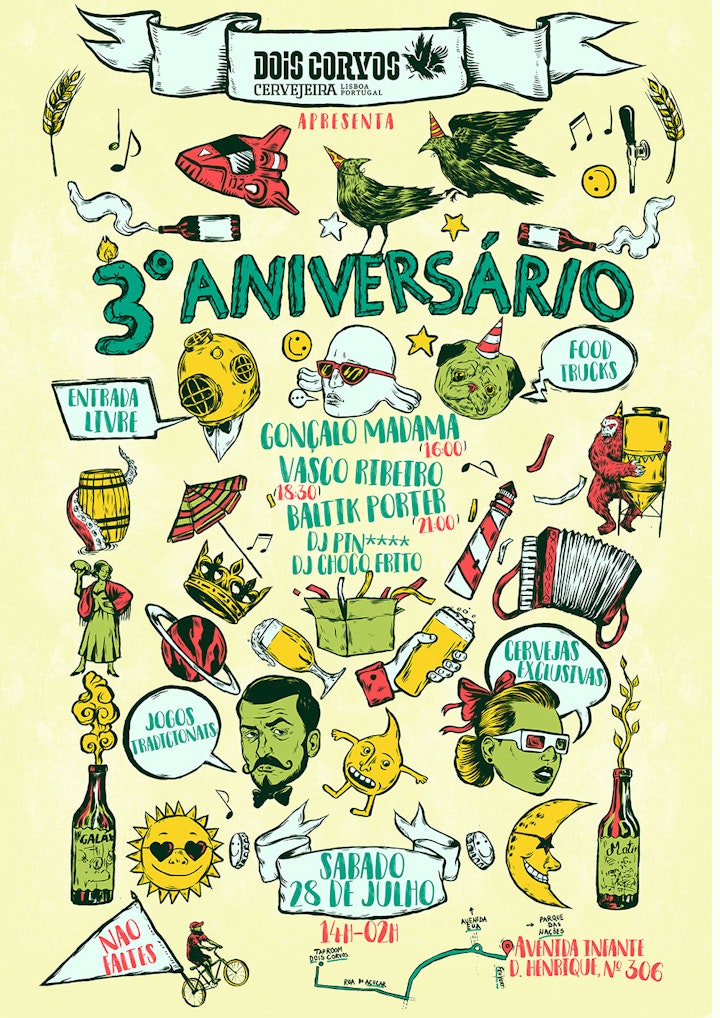 Poster Designs - Poster for Dois Corvos Brewery's  3 years anniversary - Lisbon, Portugal - 2018