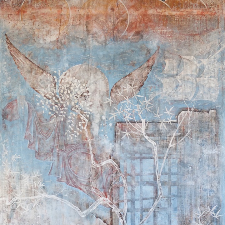 AGITREA - OUR LADY WHO SHOWS US THE WAY  (145x188) 2018
Gesso, pigment,beeswax
 on canvas tarpaulin