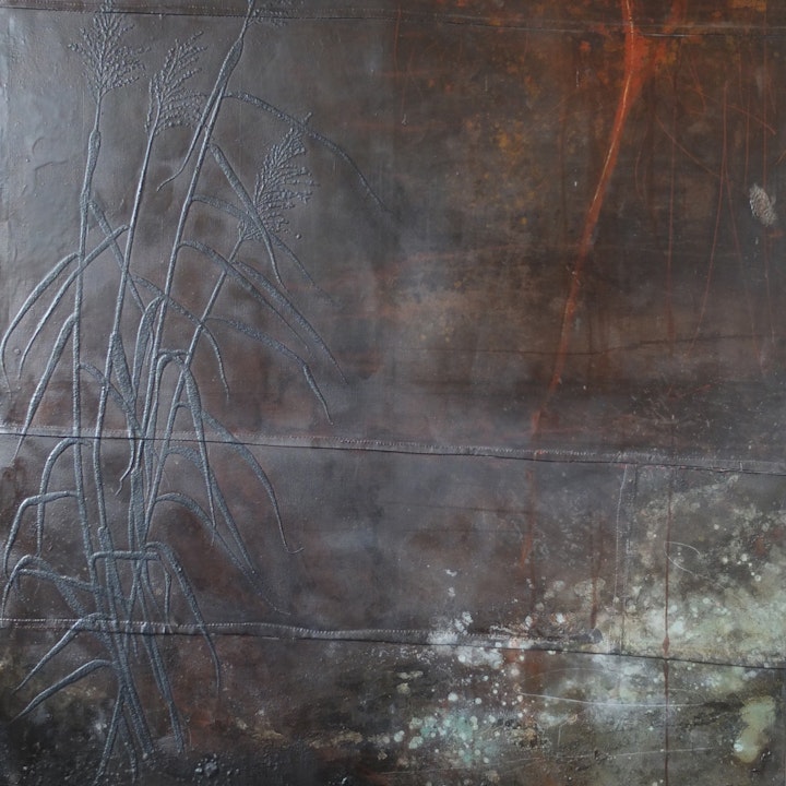 ST. ELMO (120x164) 2014
Gesso, pigment, coal, bitumen, beeswax
 on canvas tarpaulin