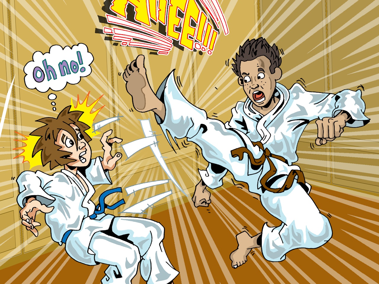 sad cafe martial arts kung fu fighting karate fantasy adventure Funky Happy manga anime childrens cartoon comic strip Book cover illustration animation