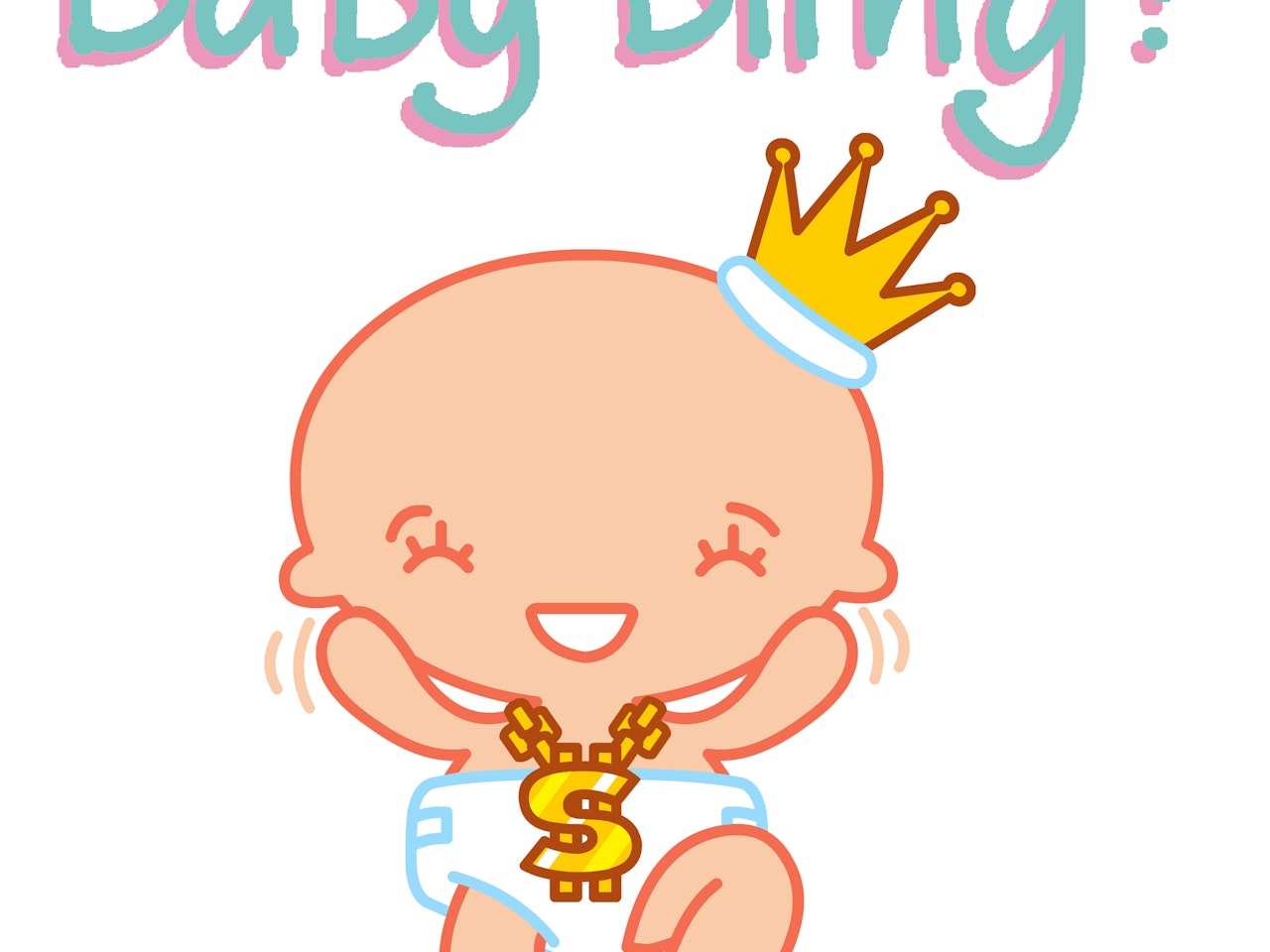 cute cool manga anime baby character design with gold crown , chain and nappy-bling!