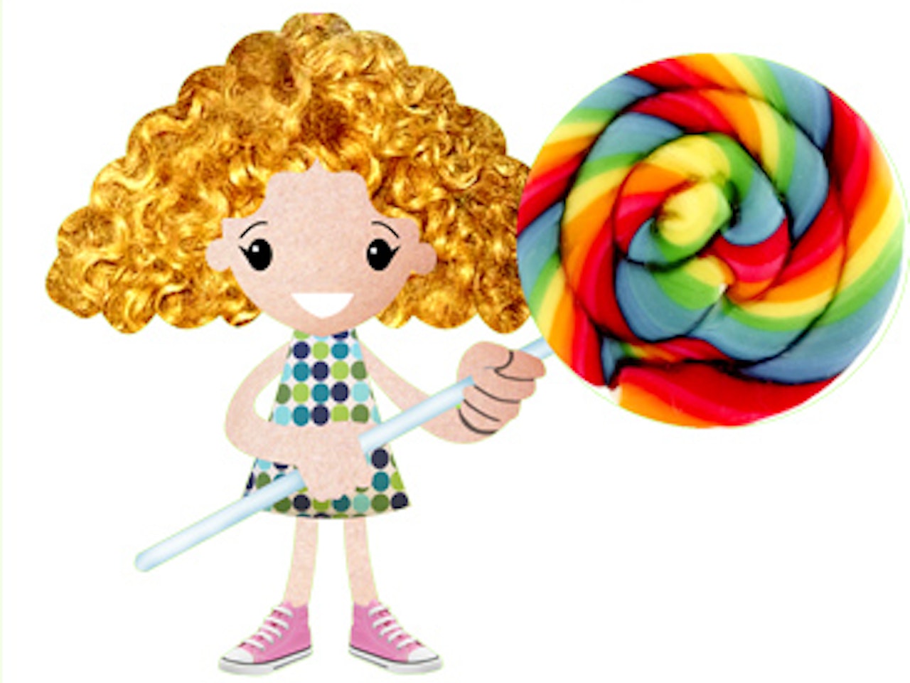 curly hair girl with lollipo collage funny happy humorous comical colourful graphic illustration   retro vintage 1950s textile patterns