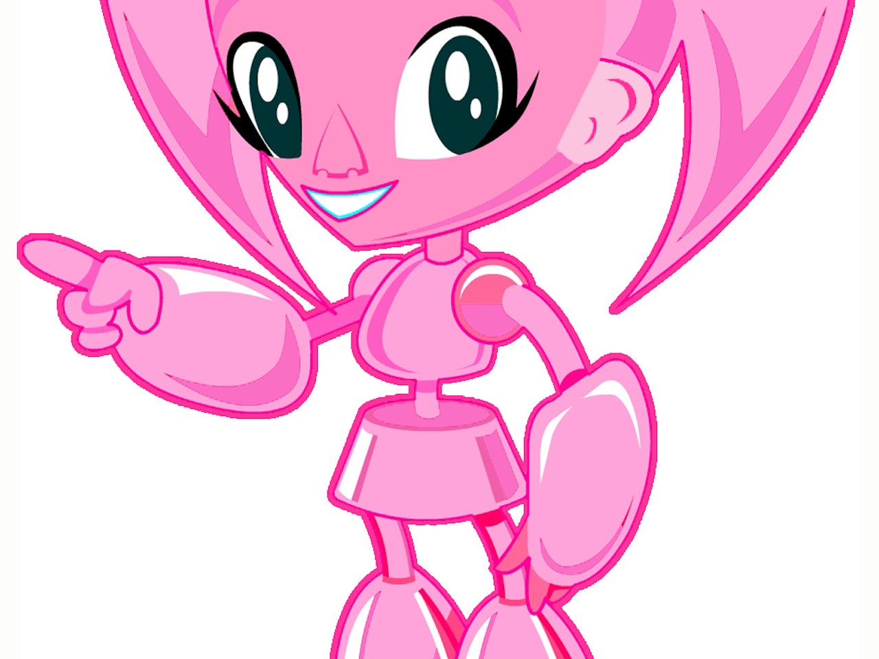 pink robot girl  healthy living droid mech technology smart happy humorous comical colourful graphic cartoon anime funny happy humorous comical colourful graphic cartoon anime