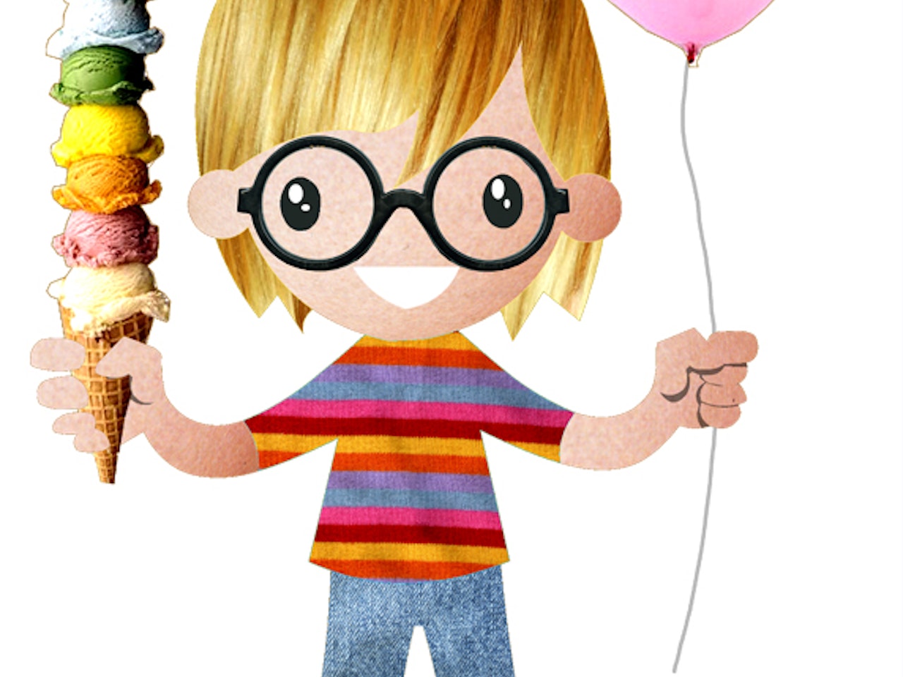young boy glasses collage funny happy humorous comical colourful graphic illustration