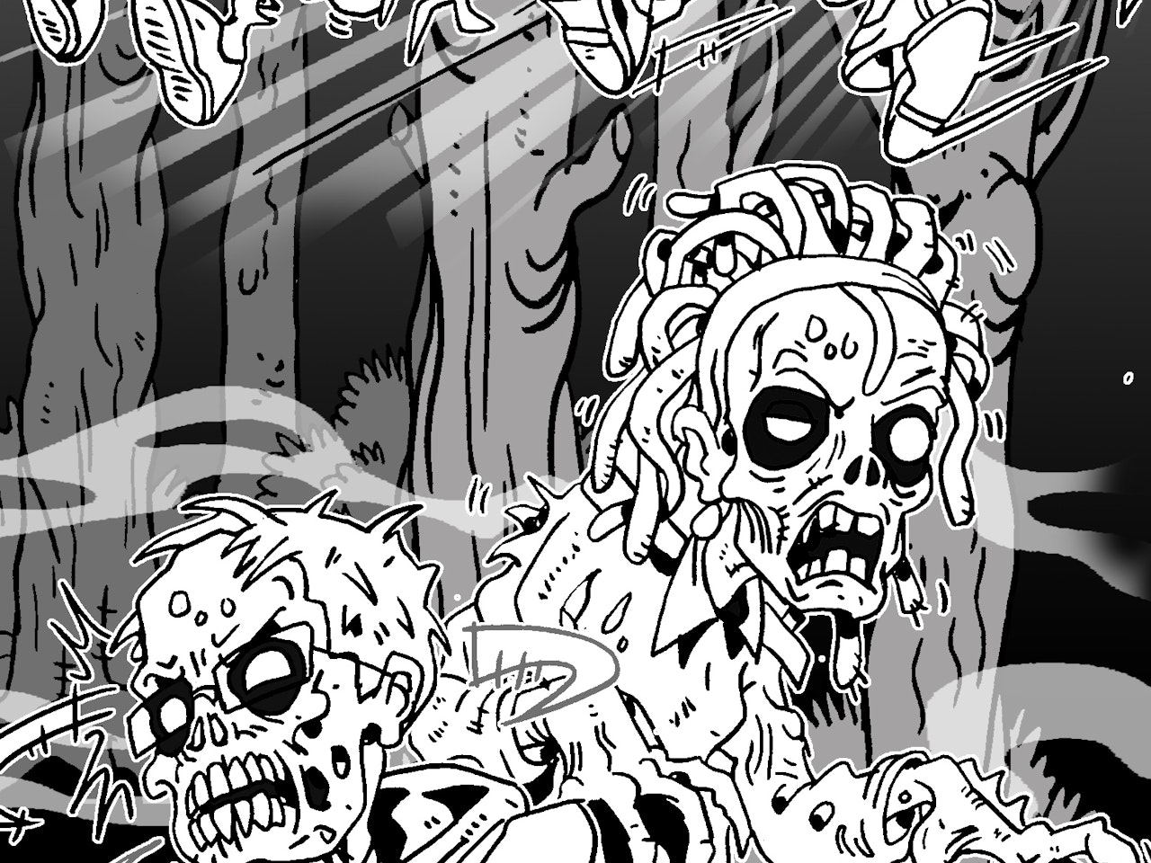 spooky horror science fiction ghoul zombies manga anime childrens cartoon comic strip Book cover illustration animation