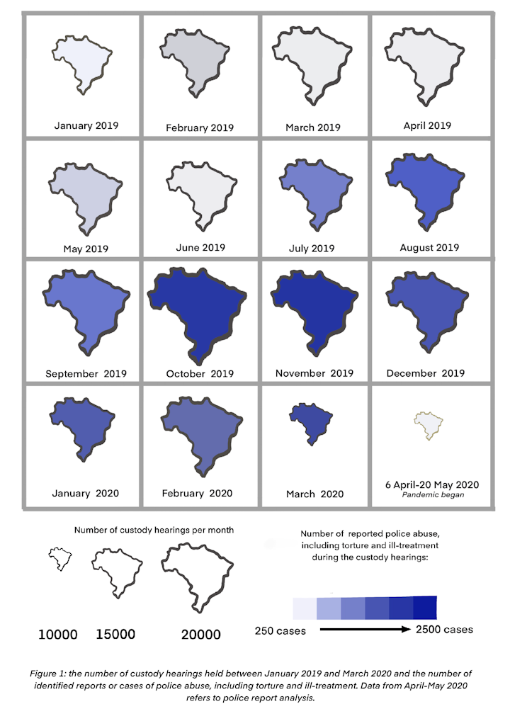 A hand-drawn visualisation to illustrate the co-relation between custody hearing and complaints received on torture incidents by authorities in light of the COVID-19 pandemic.