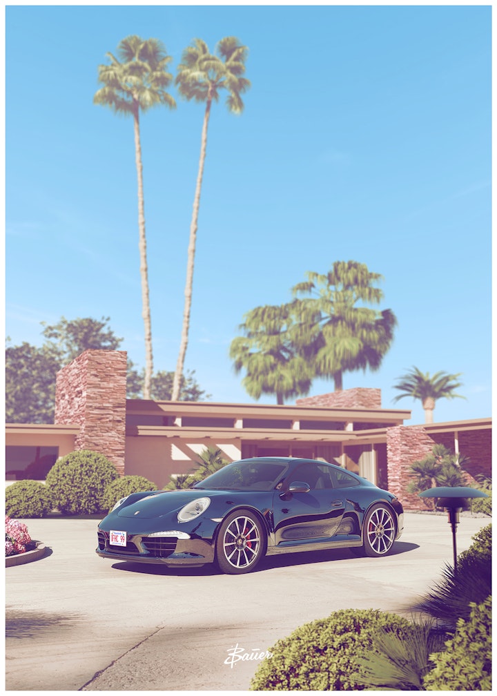 Porsche 991 at Frank Sinatra´s Twin Palms Estate in Palm Springs. Custom work for owner