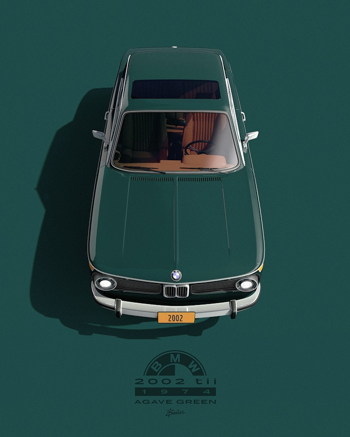 BMW 2002 tii 1974 restomod, Agave Green. Artwork for owner.