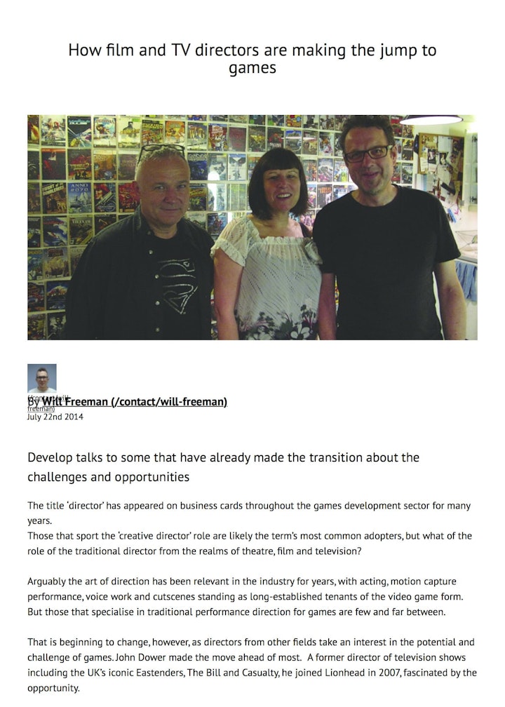 John was featured in this article about working as a Voice Director in games.