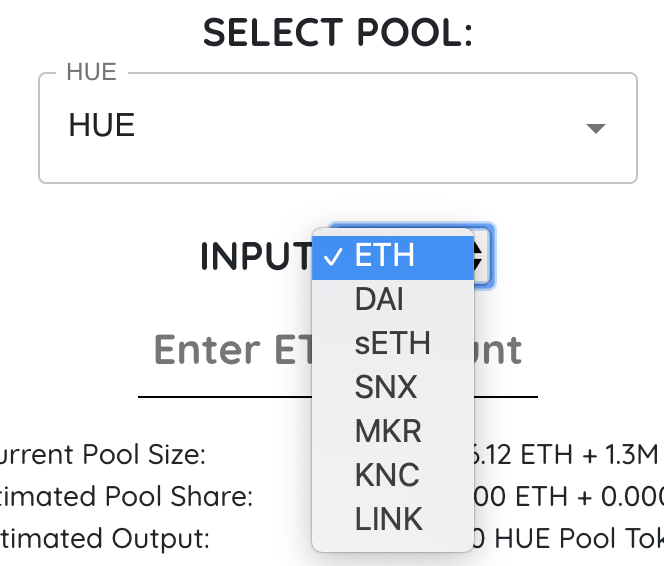 DeFiZap General Unipool Zap In HUE