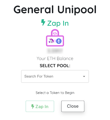 DeFiZap General UniPool Zap In ETH