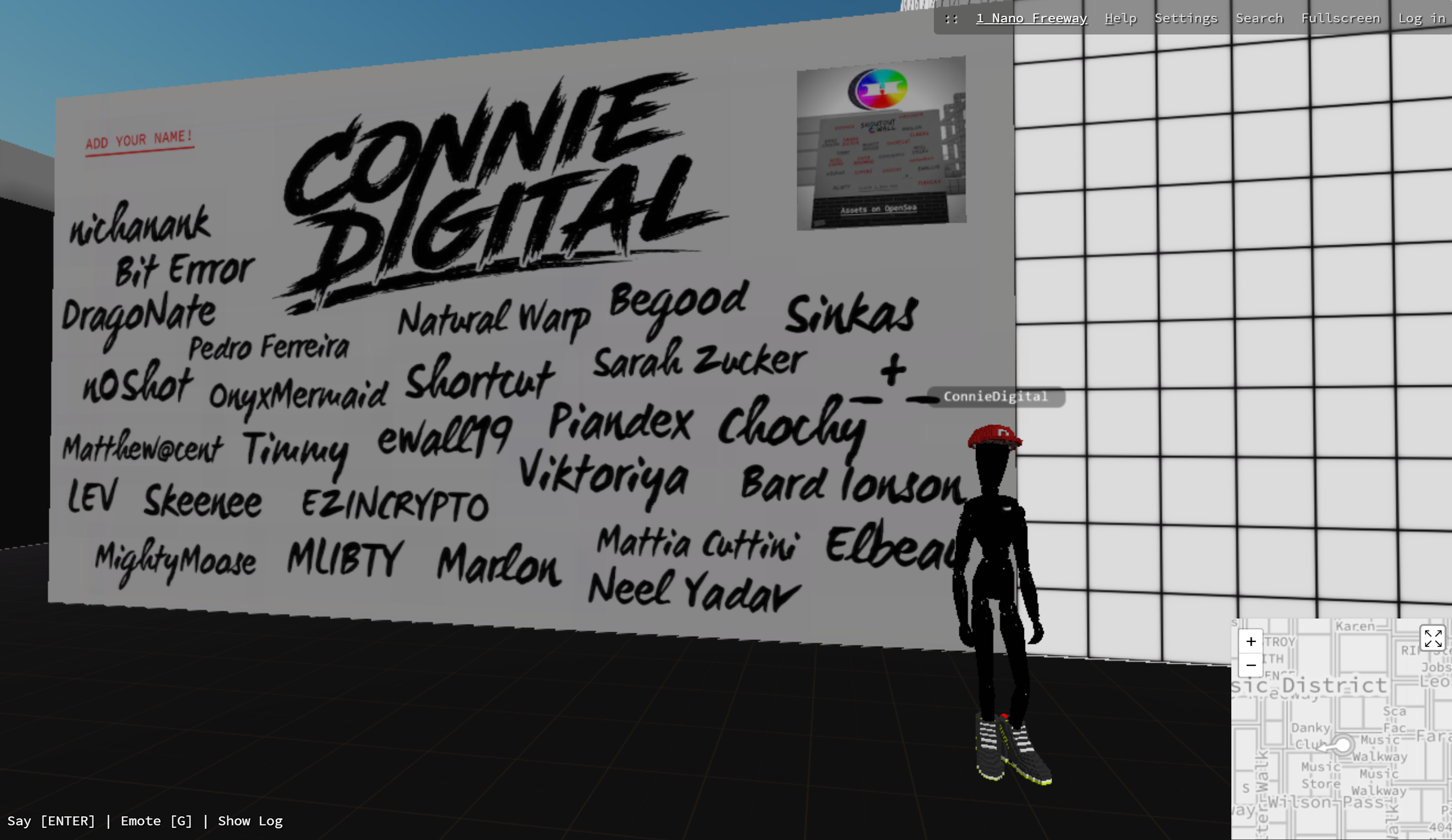 Danky Club_Cryptovoxels_Connie Digital_Shoutout Wall