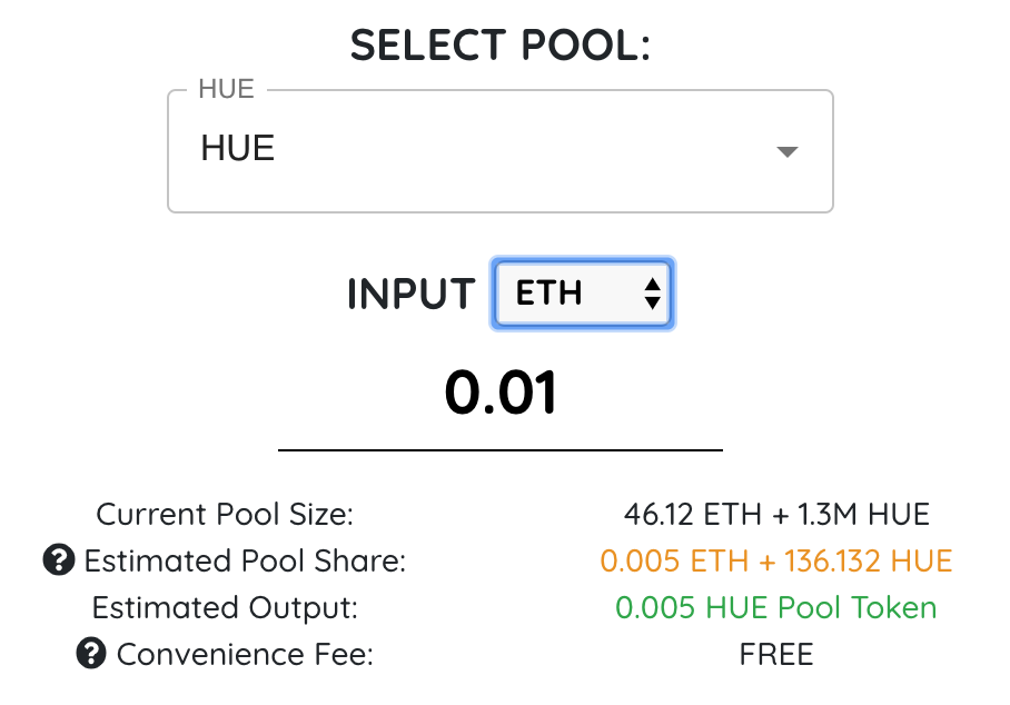 DeFiZap General Unipool Zap In HUE Pool