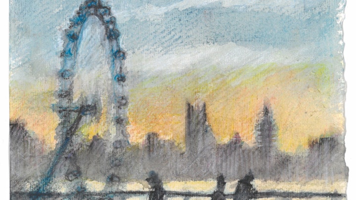 Waterloo Bridge, London. (Watercolor pencil on cotton rag paper)