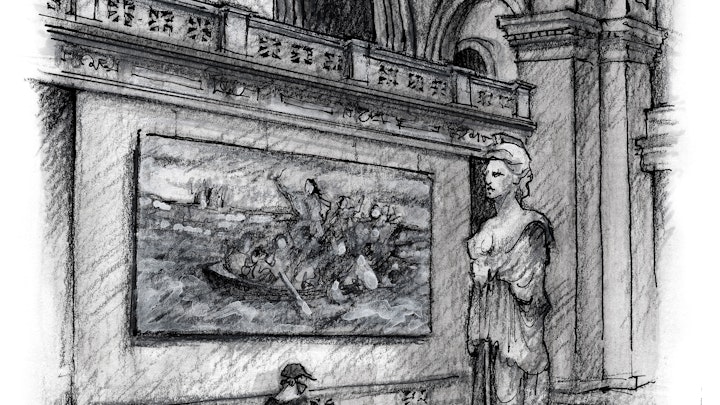 CITIES, LANDSCAPES, & ARCHITECTURE - First Day Back at the Met: The Great Hall (Ink, marker, colored pencil, & gouache)