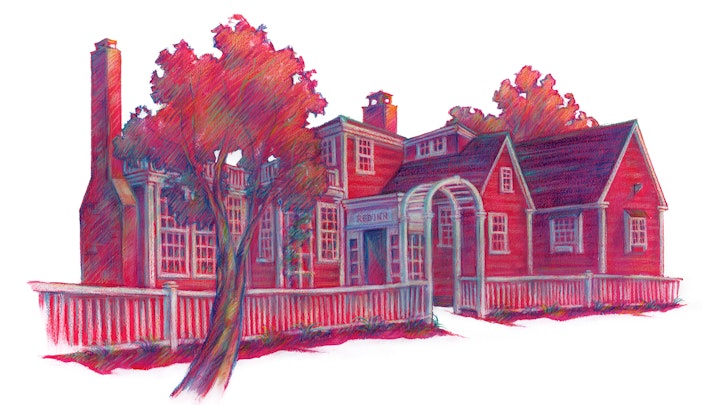 CITIES, LANDSCAPES, & ARCHITECTURE - The Red Inn, Provincetown (Acrylic gouache & wax pastel)