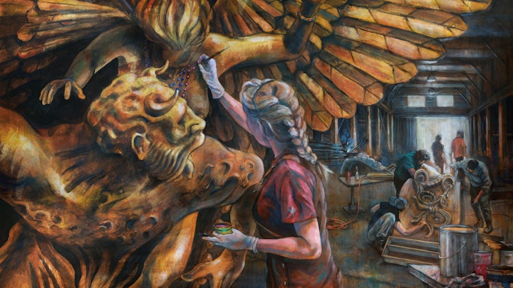 THEATER, OPERA, & BALLET - The Scene Shop. (Acrylic with wax pencil, 46"x76")