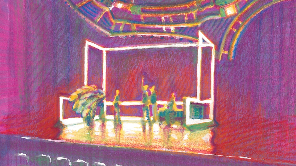THEATER, OPERA, & BALLET - Neon Room Rehearsal. "Angels In America" Broadway revival. (Marker, colored pencil, & gouache)