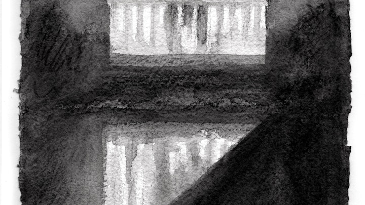 CITIES, LANDSCAPES, & ARCHITECTURE - Lincoln Memorial & Reflecting Pool. (Watercolor pencil on cotton rag paper)