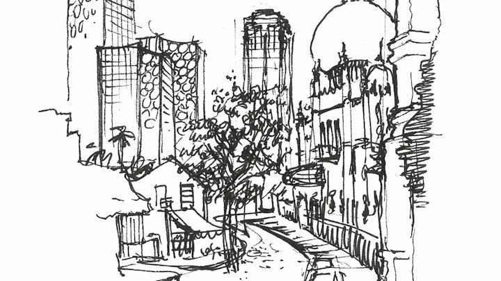 CITIES, LANDSCAPES, & ARCHITECTURE - Masjid Sultan, Singapore. (Micron pen)