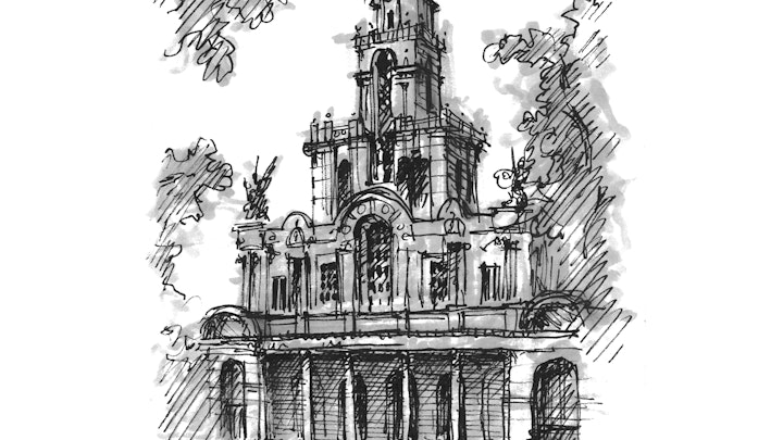 CITIES, LANDSCAPES, & ARCHITECTURE - Église Saint-Enfant-Jésus, Mile End, Montreal. (Pen & marker)