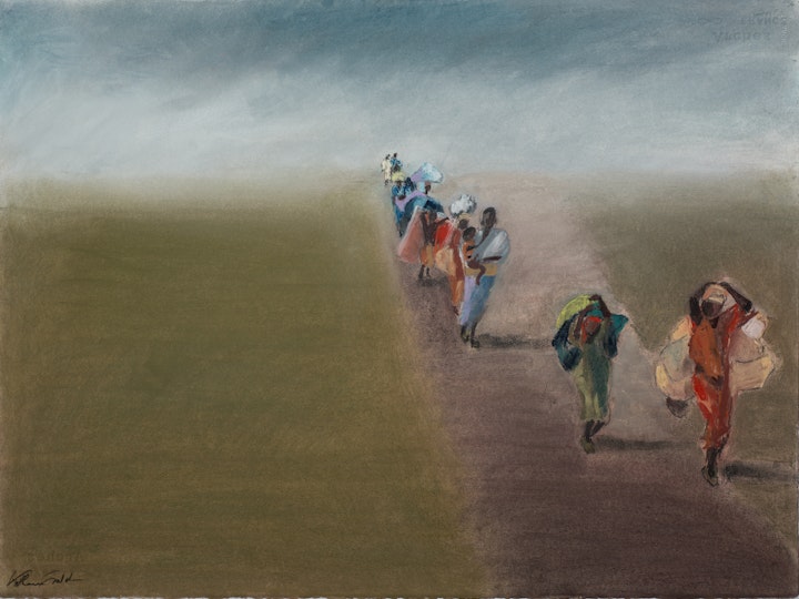 "LEAVING HOME"
PASTEL ON TEXTURED PAPER - 30"H X 38"W (FRAMED)
2019, KATHARINE GOULD