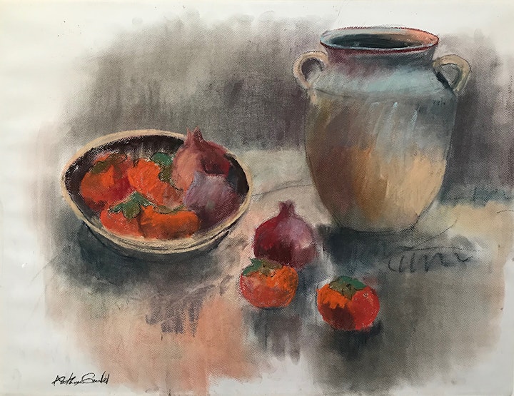 "Persimmons"
Pastel on textured paper - 22"H x 30"W
Katharine Gould