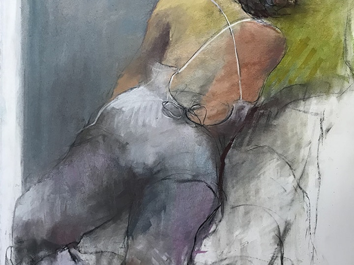 "Dancer on a Green Cushion"
Pastel on textured paper - 30"H x 22"W
Katharine Gould