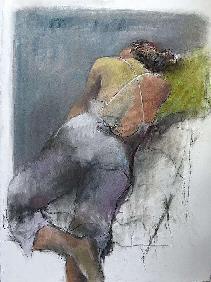 "Dancer on a Green Cushion"
Pastel on textured paper - 30"H x 22"W
Katharine Gould
