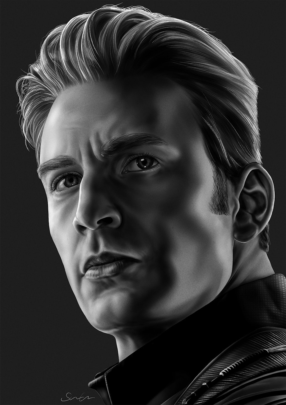 Black and White Character Portraits - Steve Rogers - Captain America