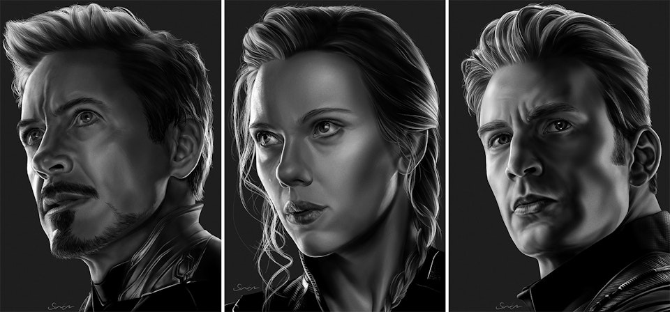 Black and White Character Portraits - Avengers - The Original Six
This initially started out as just a study of Robert Downey Jr's Tony Stark, I then decided to carry on with the portraits as and when I find the time. The idea is to at some point continue with these portraits until I have assembled the original six Avengers in full.
All illustrations drawn on iPad Pro