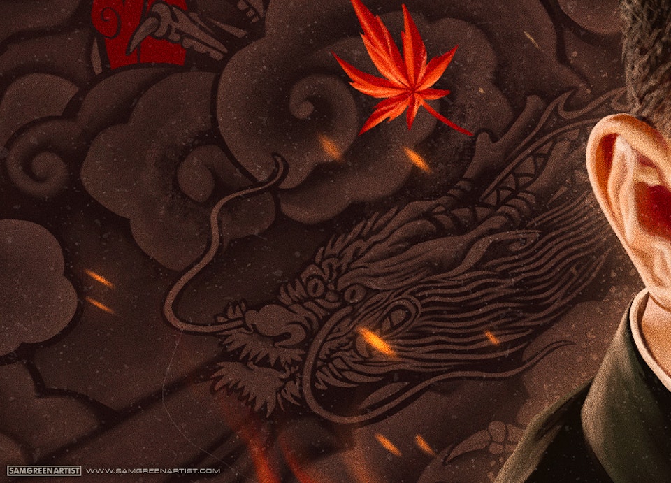 Fist of Legend - Blu Ray Artwork (88 Films) - Detail crop - Dragon mural