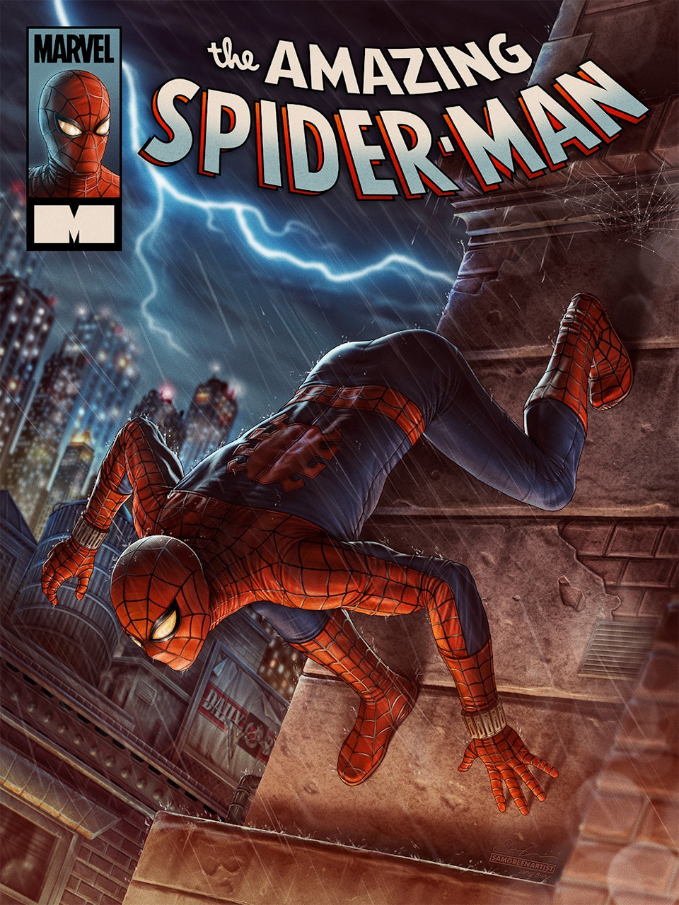 The Amazing Spider-Man - Officially licensed fine art print (Gray Matter Art) - THE AMAZING SPIDER-MAN 🕸️
This piece was actually completed in 2022 and was due for release as an officially licensed print to coincide with Spider-Man's 60th anniversary.
Unfortunately, the gallery that was due to release it is no longer with us. The artwork itself is a re-imagining of John Byrne's cover artwork for the Marvel Index released in April 1985. I really wanted to put my own spin on the character and depiction of New York. Taking influence from a range of sources such as the 70's TV show and 70's cinema, Lee Bermejo, Steve Ditko and the Sam Raimi film. I wanted my take on the character to be low tech and home-made. No Stark-tech suits here. Visible seams with care taken to be mindful of the construction of the suit itself, I wanted to make something tangible and textured.
A lot of my work these days involves likeness or depicting existing imagery from various media. It was incredibly liberating sinking my teeth into a piece that felt wholly my own and without direct reference, beyond the composition from the original cover artwork. It's one of my favourite pieces that I've personally made.
Painted in @Procreate