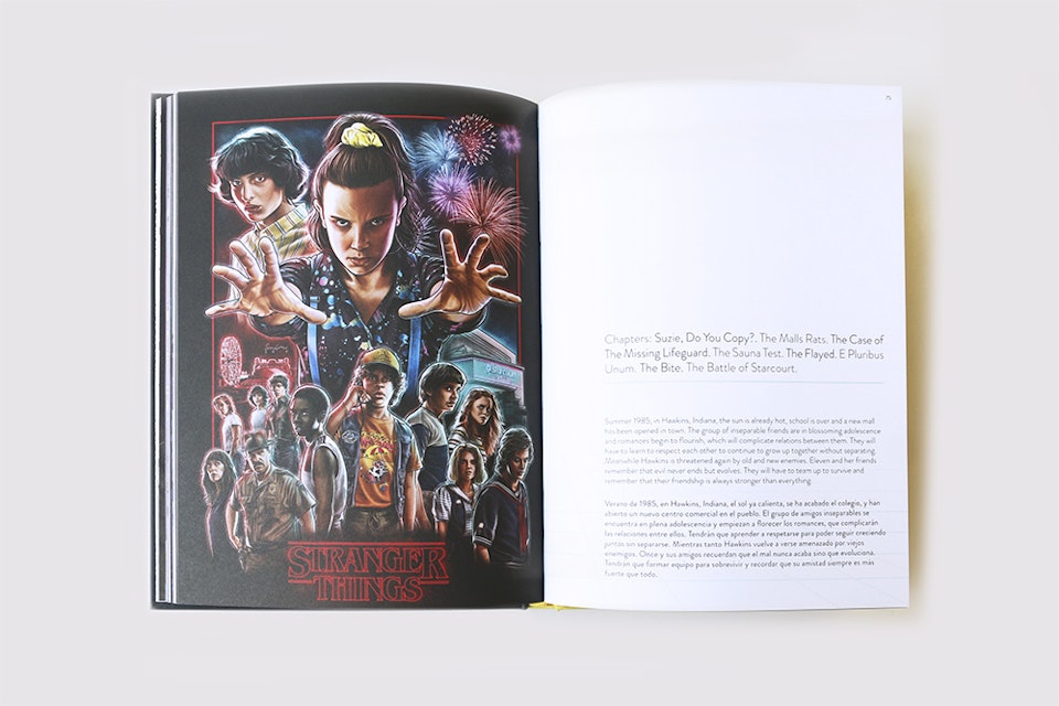 Published work - Interior of the Stranger Things Tribute book, featuring my poster design.