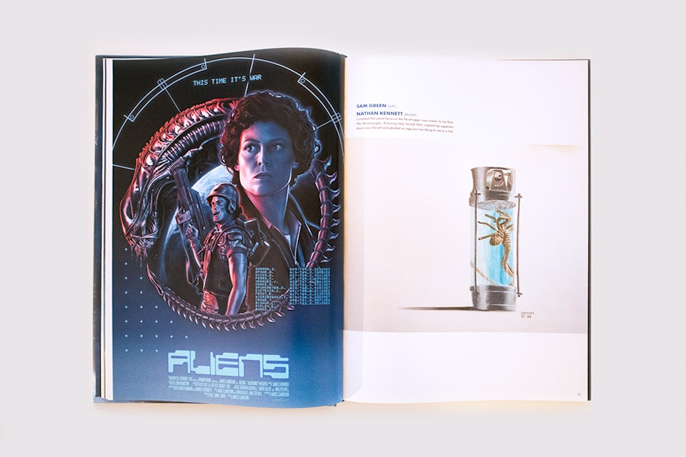 Published work - Interior of the Officially Licensed Aliens Artbook, featuring my Aliens Poster (left)