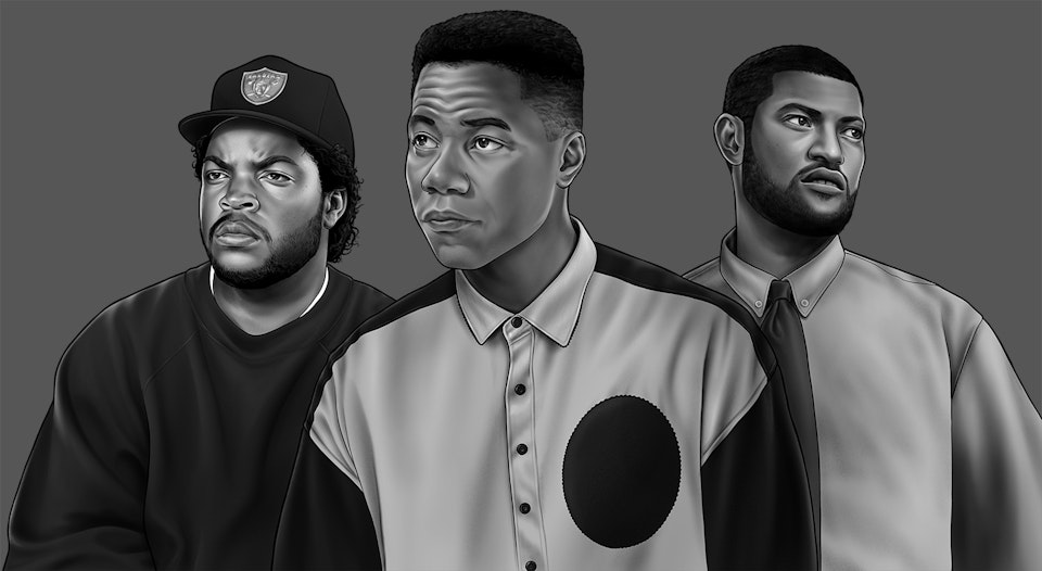 Boyz N The Hood - With the characters they were painted together on a single canvas, first in black and white and then coloured afterwards.