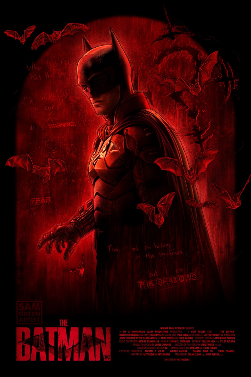 The Batman - Fan Art - The Batman - Mini poster (2022)
Initially started as a sketch made after seeing the film, I eventually decided to push it a bit further and add a title and billing block, making it into something of a mini poster.
Painted in Procreate on iPad Pro.