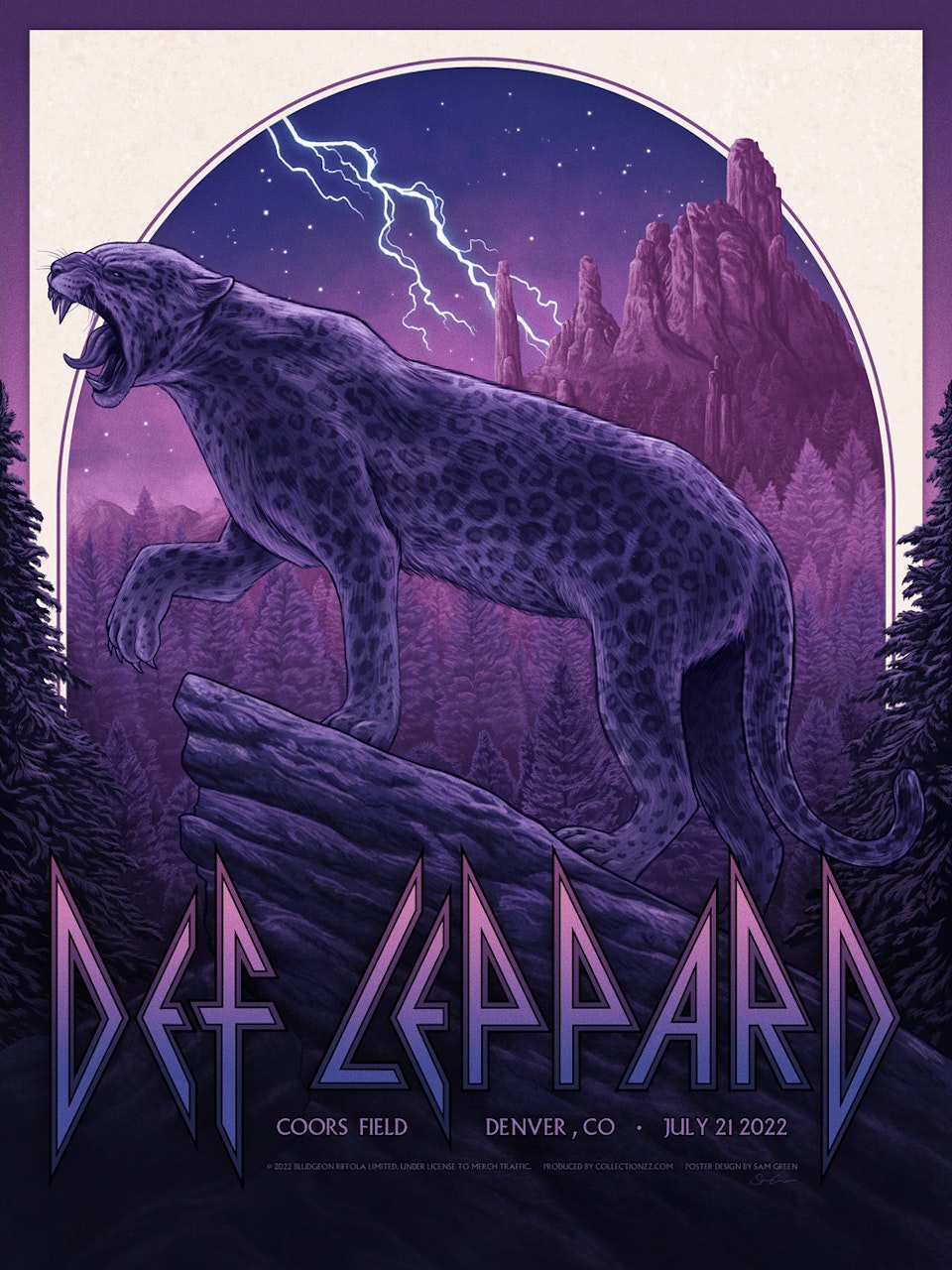 Def Leppard - Official concert poster - Official concert poster I designed and illustrated for legendary rock band, Def Leppard.

This poster was designed for the first night of the American leg of his ‘Farewell Yellow Brick Road’ stadium tour, kicking off at Citizens Bank Park in Philadelphia, PA.

This poster is for the July 21st, 2022 show in Coors Field stadium in Denver, Colorado. Featured in my poster is the titular leopard roaming in the rocky Colorado landscape, with the famous Garden of the Gods rock formations looming over amidst a thunderstorm.