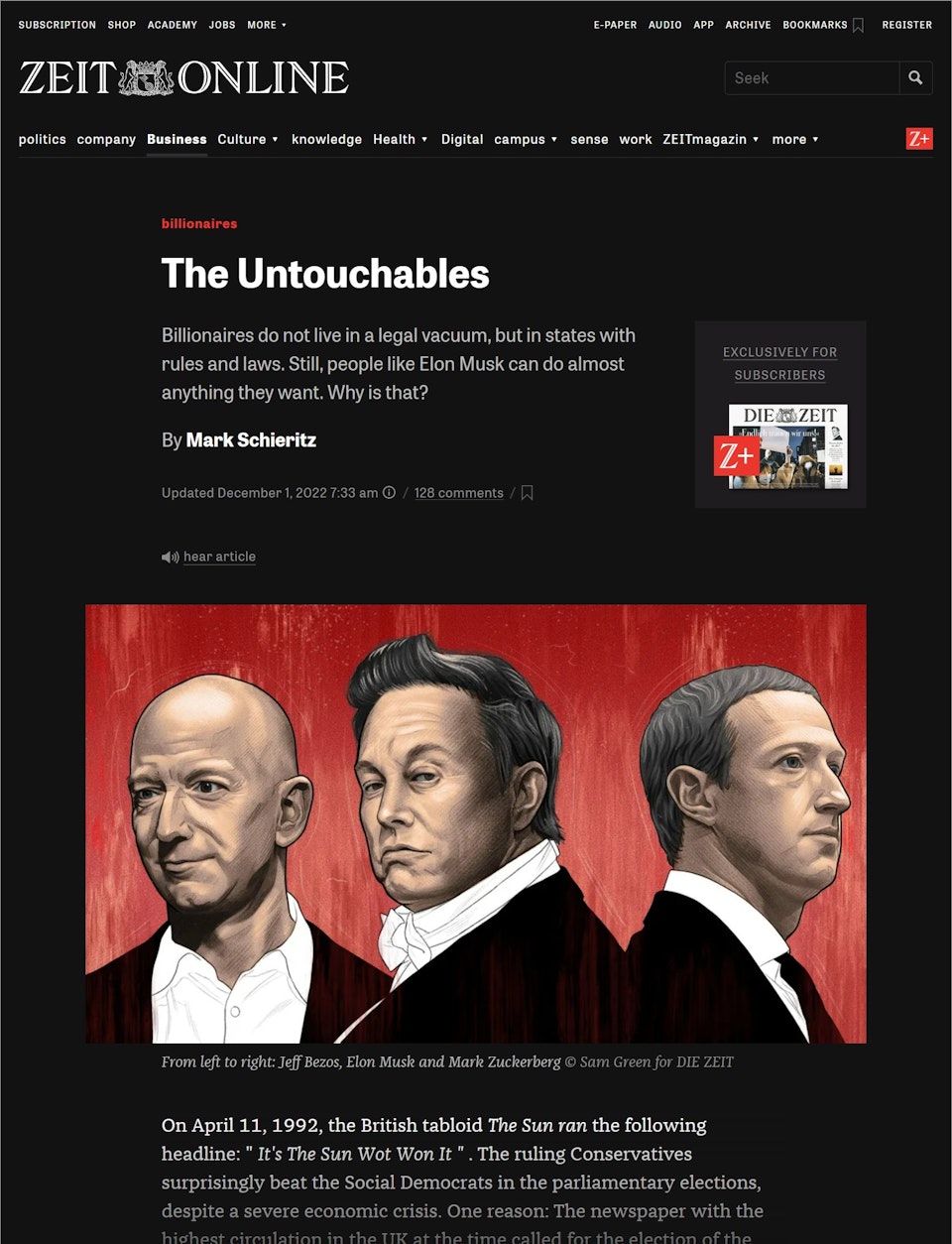 "The Untouchables" -  Die Zeit (The Times) Newspaper - Screenshot from the article.