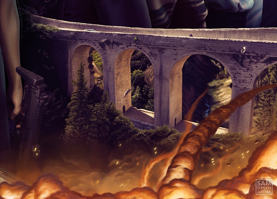 No Time To Die (Private Commission) - Detail crop - Scenery detail featuring the bridge sequence from the films opening in Matera.