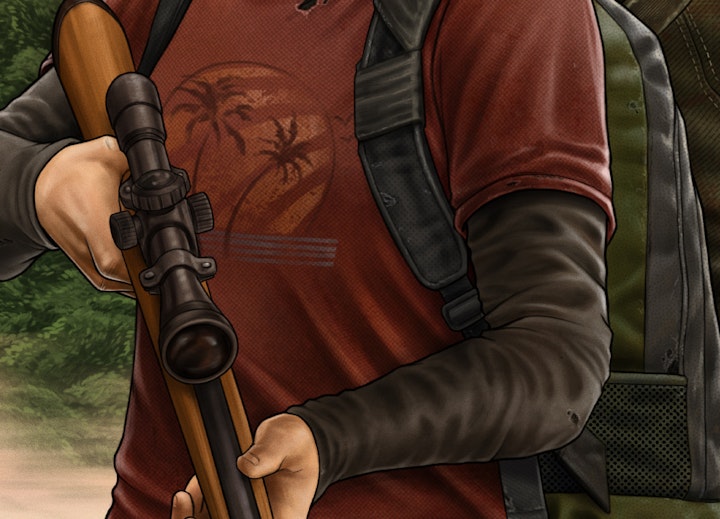 The Last of Us - Detail shot - Ellie's shirt and rifle